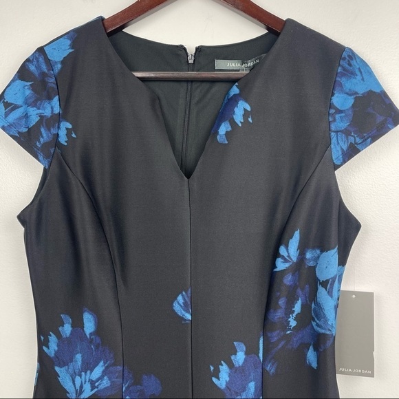 Julia Jordan V-Neck Cap Sleeve A-Line Fit & Flare Floral Print Scuba Dress 10 - Picture 7 of 12
